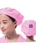 Solid 4 Pack Fresh Pink Anti Static Workshop Hats Hella Breathable Mesh Caps worn by a woman, showing front and back views.