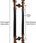 Long Two Side Push Pull Barn Door Handle In Bronze Finish, Interior And Exterior Round Wood Door Set, Adjustable 120cm To 88cm