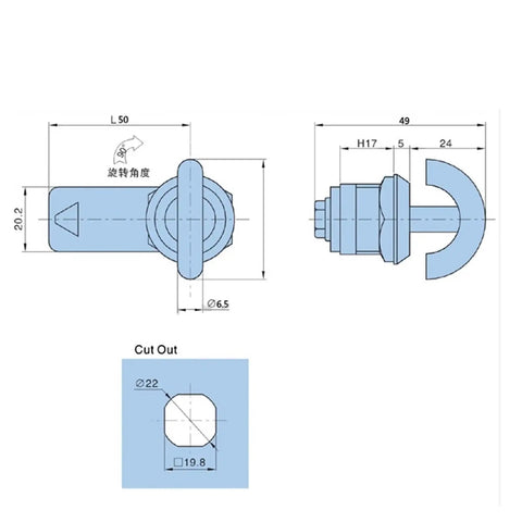 Technical diagram of Cinet Cam Lock For Cabinets Cupboards Lockers Boats Yachts Cars And Bathroom Windows DIY Security Hardware MMS470H