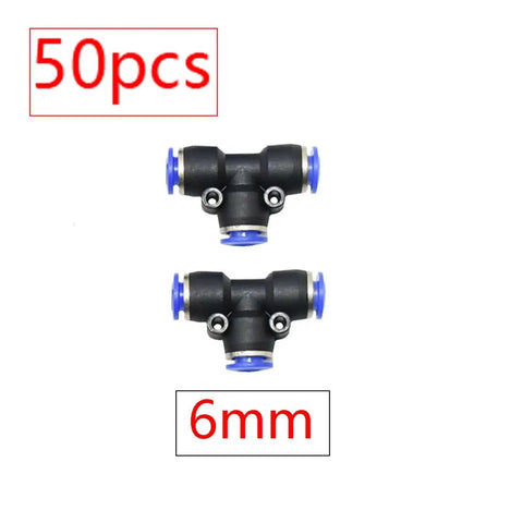 All-in-One Hose Adapters Kit With Quick Connect Fittings 25 And 50 Piece Sets Half Inch Three Quarter Inch Quarter Inch Connectors Four Way Straight Head Elbow Tee Plug Diverter For 6 Mm And 8 Mm Tubing Leakproof Nylon Brass Plastic Orange, 50 pcs 6mm tee fittings