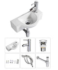 Compact White Ceramic Washbasin And Faucet Combo For Small Bathrooms, Wall Mount Sink Set With Chrome Pop Up Drain, Sink And Faucet Included