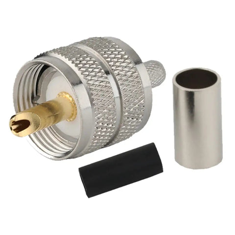 UHF Male PL259 Crimp Connector For LMR195 And RG58 Coax Cable Low Loss Performance, gold plated pin, nickel plated body