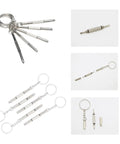 12 Pack Eyeglass Screwdriver Keychain Set Mini 3 In 1 Flat Phillips Hex Drivers, stainless steel, attached to keychains for repair use.