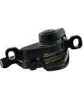 Front And Rear Post Mount Mechanical Disc Brake Set Including Matched Rotors In Classic Black Gold Finish detailed view of brake caliper.