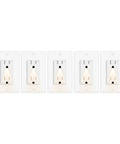 Slick White Decora Outlet With Night Light 6 Pack 15 Amp Tamper Resistant Wall Insert showing five units in a row.