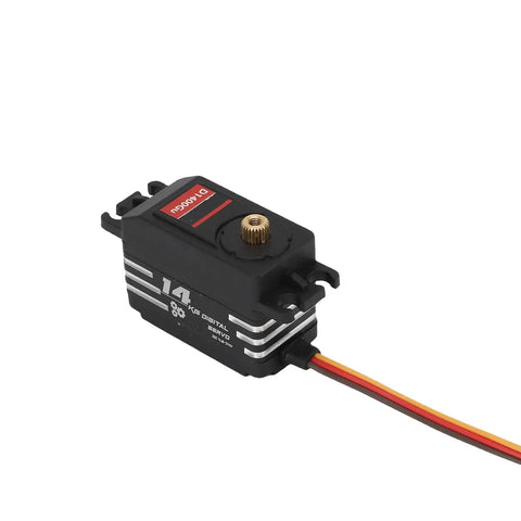 Heavy Duty Digital Servo Motor With 14kg Sick Torque And Fluid 180 Degree Rotation for RC trucks and robots with copper gears and wire.