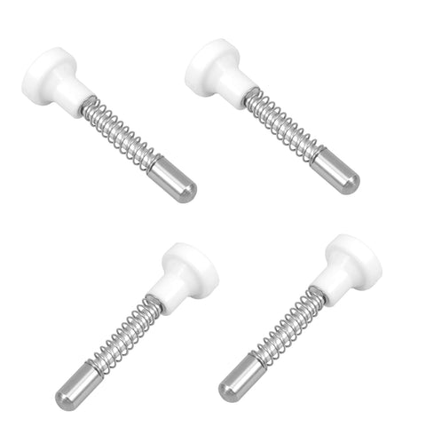 Four metal and plastic spring-loaded plunger latches from 20 Pack Spring Loaded Plunger Latches For Cribs And Windows Screens Easy Install.