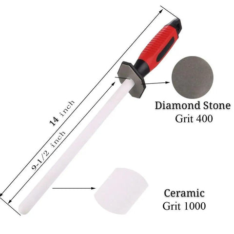Beast 14 Inch Diamond Ceramic Knife Sharpener 2 In 1 Sharpening Rod for Coarse and Fine Honing with Diamond Coated Surface Grit 400 1000