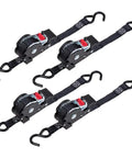 Auto Retract 1 Inch By 12 Foot No-Ratchet Ratchet Straps With Coated S Hooks For Motorcycles ATVs And Bikes, set of four straps