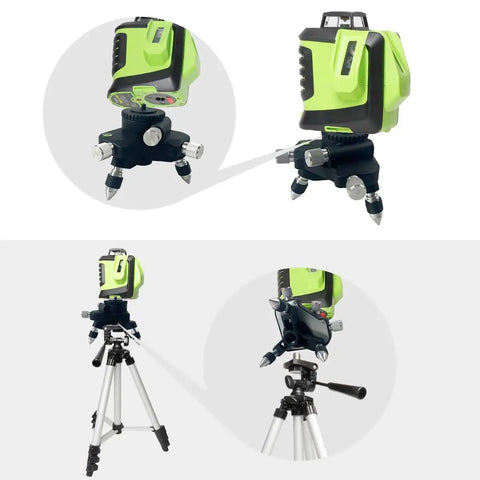 Rock Solid Laser Level Adapter Base Featuring Dead On 360 Micro Adjustment Slick Rotary Knobs And Built In Bubble Works With 1 4 And 5 8 Inch Mounts Heavy Duty No Fuss Setup Tool on tripod with adjustable legs.