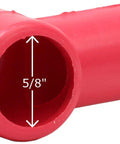 Red Flexible Stud Terminal Boots Five Sixteenths Inch To One Quarter Inch, Two Pack Over Nut Covers, side view showing 5/8 inch opening