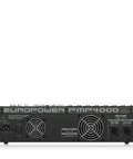 Back view of PMP4000 16 Channel Powered Mixer with 1600 Watts, showing ports and cooling fans, compact for live gigs and venues.