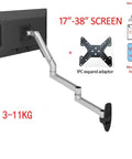 Heavy Duty Long Arm TV Wall Mount Bracket Fits 17 To 38 Inch Displays Silver Aluminum And Steel Vesa 75X75 100X100 with adjustable arm.