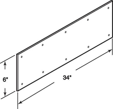 Diagram of 6 x 34 Inch Aluminum Door Kick Plate Polished Brass Plated With Pre Drilled Mounting Holes Durable Scratch Resistant Shield