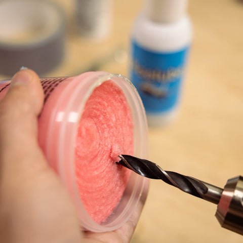Drill bit dipped in High-Performance Synthetic Lubricant Paste for MQL Applications, Industrial Pink Multi-Use Lubricant, 12 Oz