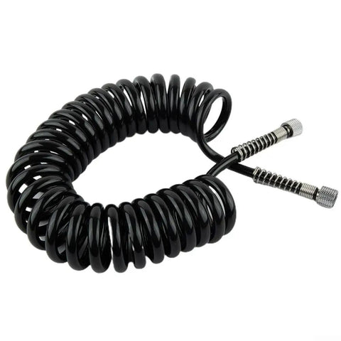 Heavy Duty 3 Meter PU Coiled Airbrush Hose With Secure One Inch Couplers For Car Detailing Spray Painting And Art Projects Featuring Kink Free Flexible Tube That Stays Tidy On The Job Site Every Time, black coiled hose with metal couplers