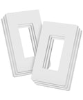 Screwless Decorator Wall Plates 6 Pack, 1 Gang, White Switch Plate Covers, stack showing smooth finish and shatterproof design.