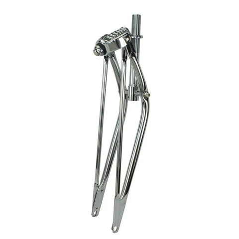 24 Inch Cruiser Classic Straight Spring Fork Chrome, Steel Construction With 1 Inch Steerer, 7 5/8 Inch Length, 4 Inch Threaded, Durable Chrome Front Fork For Cruiser Bikes, Smooth Ride And Old School Cruiser Vibe