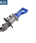 AOXHUGB Portable Electric Steel Rebar Bender And Cutter, RB22 model with a blue handle and silver cutting head for quick bending.