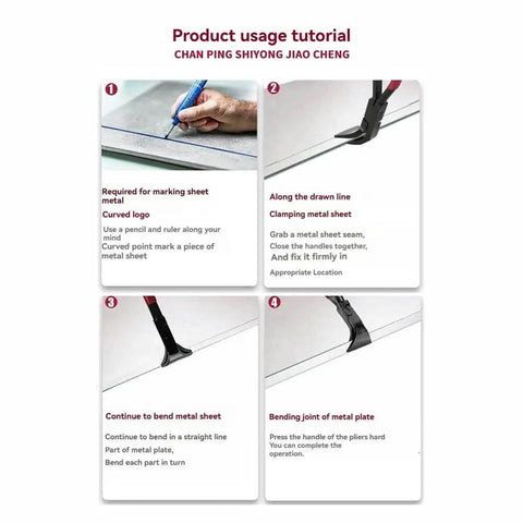 Product usage tutorial for Folding Pliers Set For Sheet Metal Bending And Straightening Three Piece Nonslip Handle Pliers For Roofers 45 90 180 Degree Bend Angles Hand Seamers For Aluminum Roofing And Welding In Tight Spaces.