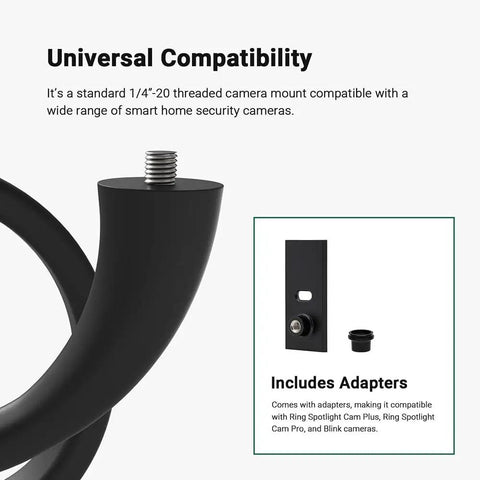 Heavy Duty Flexible Twist Mount For Indoor And Outdoor Security Cameras, Solid As A Rock showing 1/4"-20 threaded design.