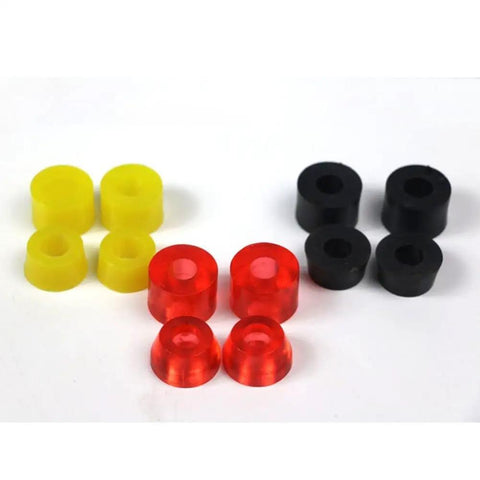 Pivot Tube Bushings Replacement Kit for Skateboards and Longboards with red, black, and yellow PU gaskets for smoother rides.