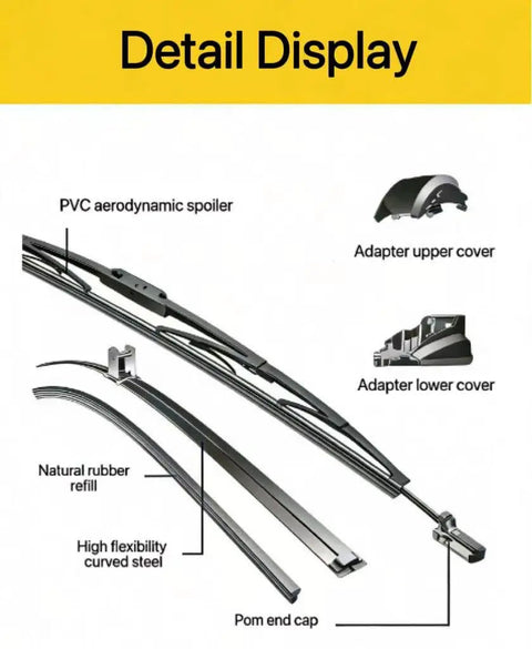 Top Shelf All Season Windshield Wiper Blades Two Pack 22 Inch showing PVC spoiler, rubber refill, and steel spine details.