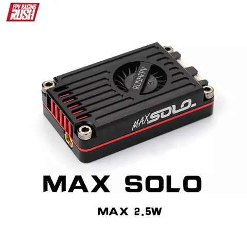 Rush Tank Max Solo 2.5W 5.8GHz FPV VTX with Active Cooling CNC Shell, compact and lightweight, for RC long-range fixed-wing use