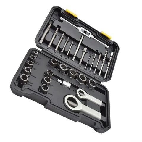 29-Piece Broken Bolt Extractor Kit With Stripped Nut Remover And Drill Bits, Chrome Socket Set for Damaged Screw Extraction