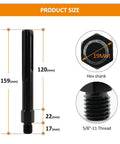 One Piece Core Drill Adapter 5/8-11 to SDS MAX Shank, 159mm total length, nickel plated steel, product size and dimensions shown