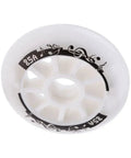 White inline skate wheel 85A with musical notes design, part of Inline Skate Wheels 90mm 110mm 85A For Indoor Outdoor Use Roller Hockey Rinks 4 Pack With High Speed Bearings Shock Absorption Great Grip And Smooth Ride.