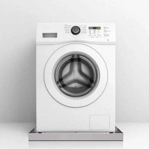 Heavy Duty 304 Stainless Steel Washing Machine Pan With Raised Edge And Anti Slip Bottom Pad For Leak Protection In Laundry Room 28 By 30 By Two Point Five Inch under a washing machine in a laundry room