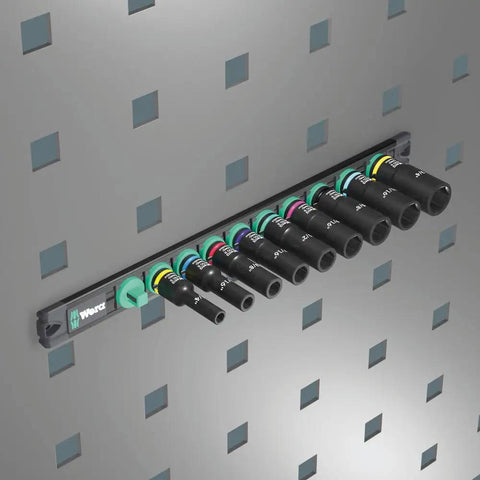 Magnetic Rail Socket Set With Impaktor Deep Imperial Sockets Three Eighth Inch Drive Nine Piece Imperial Socket Set on wall