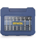 IRWIN 8-piece Forstner bit set in blue case with clear window and IRWIN logo