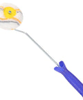 Slick Paint Roller Brush And Corner Edger For Snug Corners Window Trim And Door Frames Dang Handy Tool Saving Sweat On Home Wall Painting Projects with a soft roller head and a blue handle.