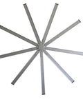 96 Inch Heavy Duty Industrial Ceiling Fan In Slick Silver With Six Speed Remote Control, showing blades from above.
