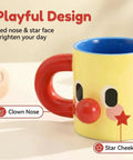 Clown Face Ceramic Mug 10 Oz Yellow Coffee Cup With Blue Interior And Red Handle Fun Morning Wakeup Gift For Coffee Lovers