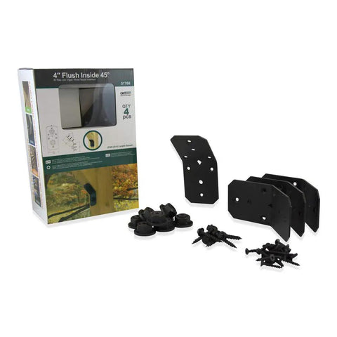 Ironwood 4 Inch Flush Inside 45 Degree Angle Bracket Set In Heavy Duty Black Powder Coated Pre Galvanized Steel With Decorative Wood Tie Hardware And Matching Timber Screws 4 Pack