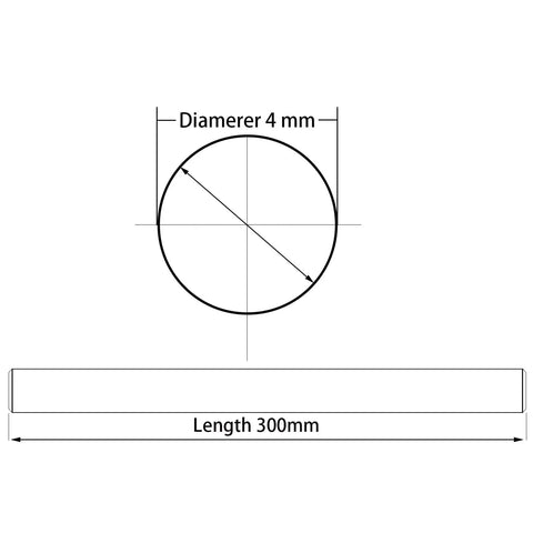 Diagram of Two 4mm By 300mm Chrome Plated Linear Motion Rods For 3D Printer And CNC DIY Projects, showing diameter and length.