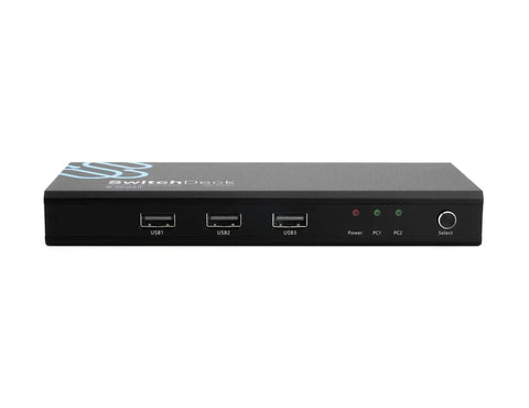 Dual 4K HDMI KVM Switch Effortlessly Toggle Between Two PCs Macs And Consoles With No Sweat Hot Swapping And Rock Solid HDR Playback For Seamless Multitasking And Next Level Gaming Rigs, showing front view with three USB ports.