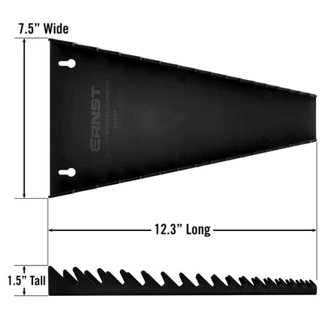 Side view of 16 Slot Wrench Tray Organizer For Tool Storage In Toolbox Or Wall Or Pegboard Black Durable Plastic Designed For Auto Techs And Shop Pros For Easy Wrench Access And Organized Gear, showing dimensions.