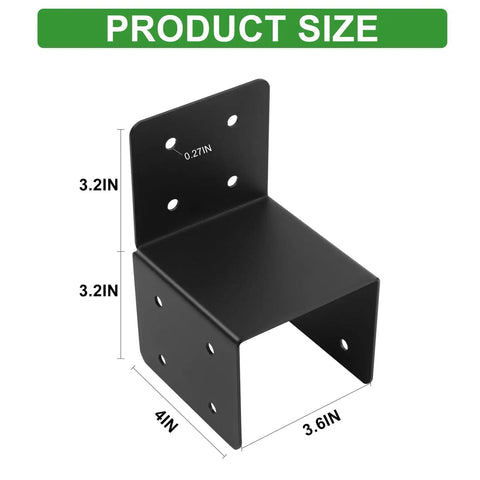 Heavy Duty 4 Pack Post Caps Tie Bracket For 4x4 And 4x6 Posts Black Joist Anchor Connector 14 Gauge with dimensions shown