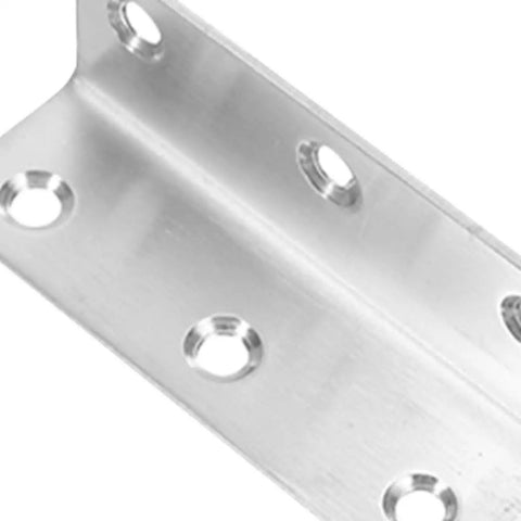 Close-up of Heavy Duty L Brackets Corner Brace Set 8 Piece Stainless Steel 90 Degree Angled Braces for Reinforcing Joints