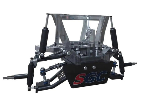 4 Inch Heavy Duty Double A Arm Kit For G29 Drive Golf Cart Electric Or Gas Upgrade Bolt On Front And Rear Lift Kits Fits Up To 22 Inch Tires Black Powder Coat Finish shown assembled