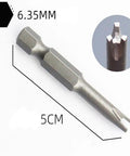 Heavy Duty 5 Pc 1/4 Hex Shank Magnetic Screwdriver Bit Set Featuring U Shape Y Type Inner Cross Three Point Special Heads Built Different With Durable S2 Steel For Power Drills Top Shelf Ace, 5CM size with 6.35MM hex shank.