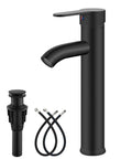 Vessel Sink Faucet Sleek Matte Black One Hole Deck Mount Lavatory Mixer Tap With Water Supply Hoses And ABS Pop Up Drain