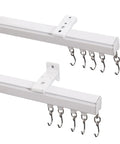 Durable Aluminum Curtain Track Rod Set With Hooks, No Fuss Adjustable 6Ft To 9Ft Length, Wall Or Ceiling Mount, White Finish