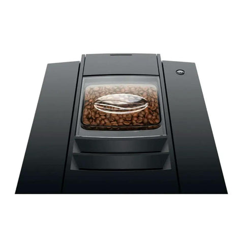Straight Up Game Changing Automatic Espresso Machine With 2.8 Inch Color Display And Easy Cappuccino Function In Piano Black showing coffee bean container.