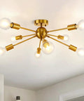 Gold Sputnik Ceiling Light Fixture Eight Arm Brass Chandelier Style Semi Flush Mount Mid Century Modern Lighting