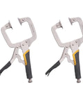 Two heavy duty clamps with large swivel pads for woodworking and welding projects, 11 inch adjustable jaw, front view.